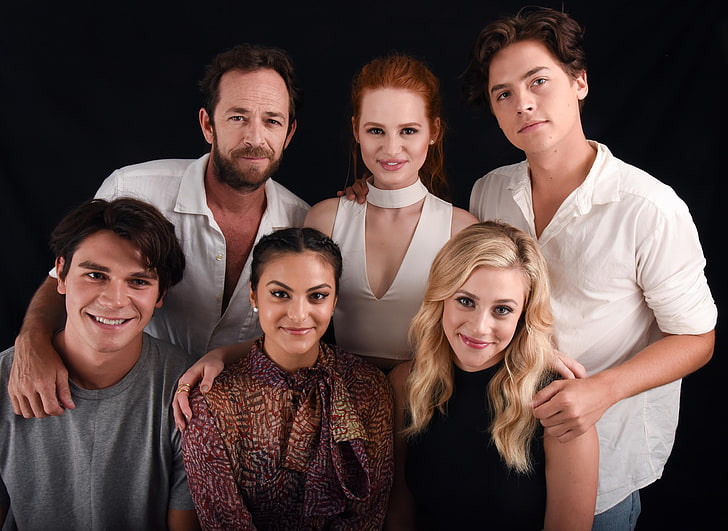 assorted-color apparel, Riverdale, Veronica Lodge, Camila Mendes, Betty Cooper, Cole Sprouse, Lili Reinhart, Cheryl Blossom, Madelaine Petsch, Archie Andrews, Jughead Jones, K.J. Apa, Luke Perry, Fred Andrews, HD wallpaper