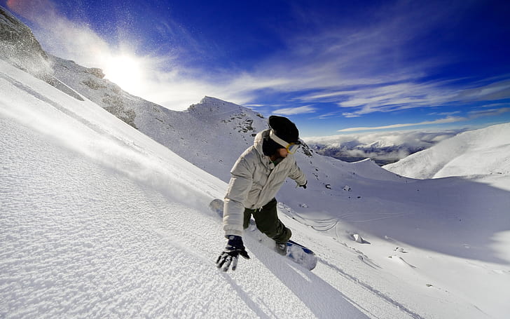 Ski de neige passionnant, snowboarder, neige, sports extrêmes, Fond d'écran HD