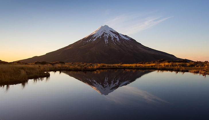 Mount Fuji Osaka Fuji, lake, reflection, mountain, the volcano, New Zealand, Taranaki, HD wallpaper