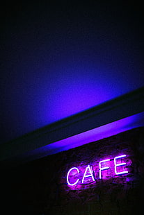 لافتة مقهى نيون ، نيون ، نقش ، مقهى ، حروف ، إضاءة، خلفية HD HD wallpaper