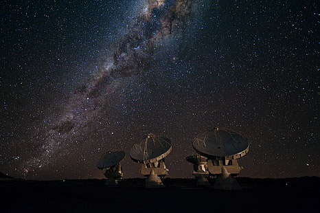 灰色の衛星、星、天の川、銀河、電波望遠鏡、 HDデスクトップの壁紙 HD wallpaper