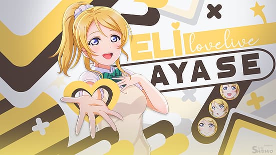  anime, anime girls, Eli Ayase, yellow, black, Love Live!, HD wallpaper HD wallpaper