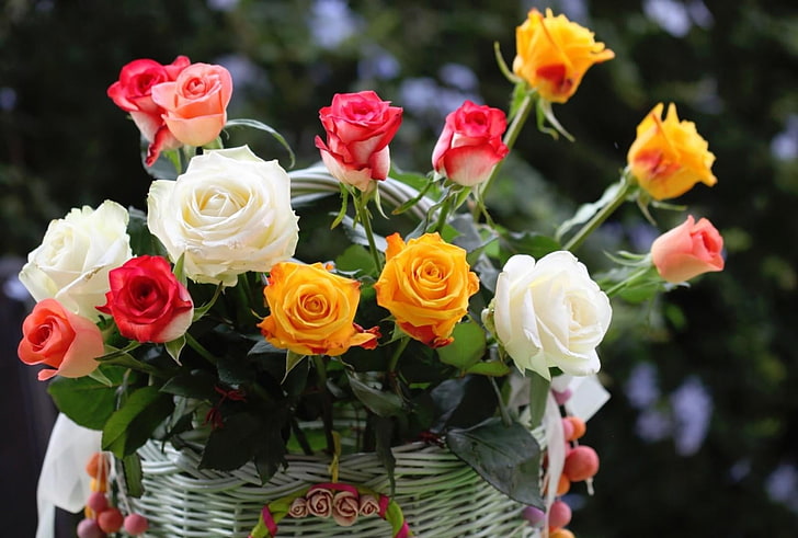 ดอกกุหลาบสีขาวสีชมพูและสีเหลืองดอกกุหลาบดอกไม้ช้อปปิ้งของตกแต่ง, วอลล์เปเปอร์ HD