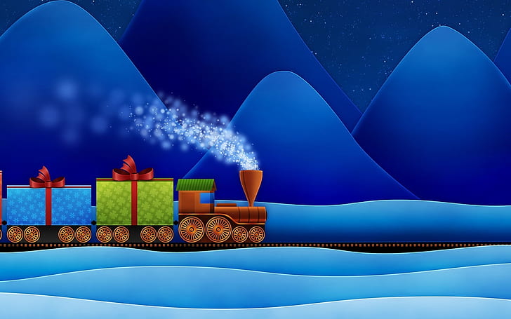 Поезд с подарками, мультфильм, изображение, рисунок, картинка, HD обои