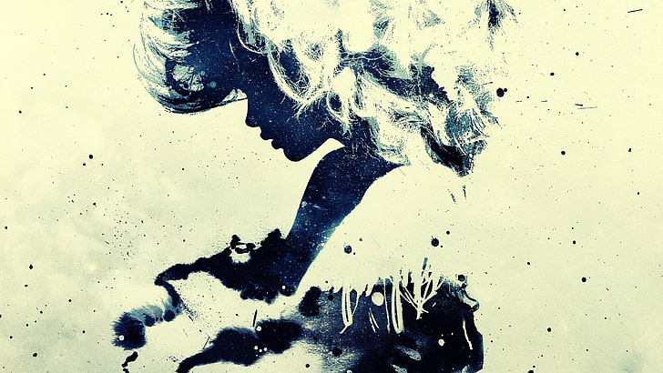 czarno-biała ilustracja twarzy, Alex Cherry, malarstwo, Tapety HD
