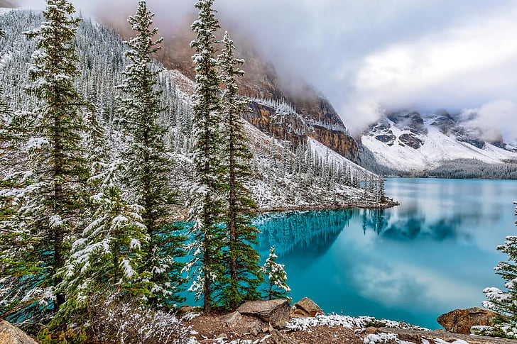 Moraine Lake, Winter, Banff National Park, Alberta, Canada, HD, HD wallpaper