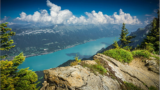 вода, Швейцария, Берн, езеро Brienz, Bödeli, пейзаж, национален парк, облак, планинска верига, природа, дърво, езеро, планински пейзаж, небе, планина, пустиня, планински релефи, HD тапет HD wallpaper