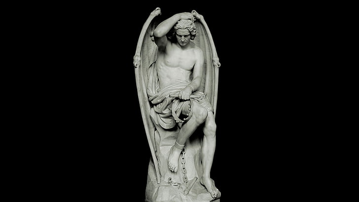fallen angel statue, Lucifer, sculpture, Guillaume Geefs, HD wallpaper