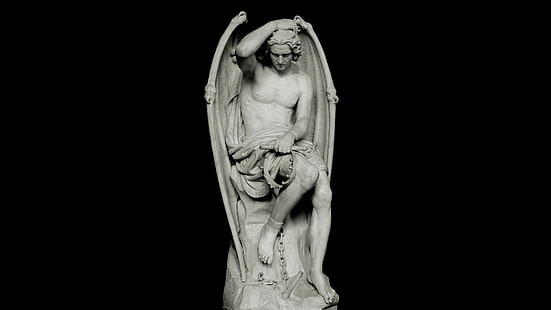 fallen angel statue, Lucifer, sculpture, Guillaume Geefs, HD wallpaper HD wallpaper
