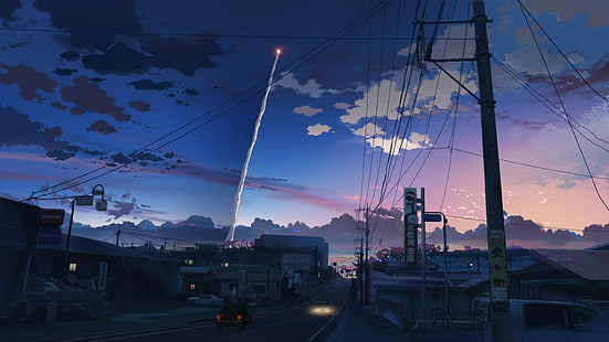 animation de paysage urbain, Makoto Shinkai, anime, 5 centimètres par seconde, Fond d'écran HD HD wallpaper