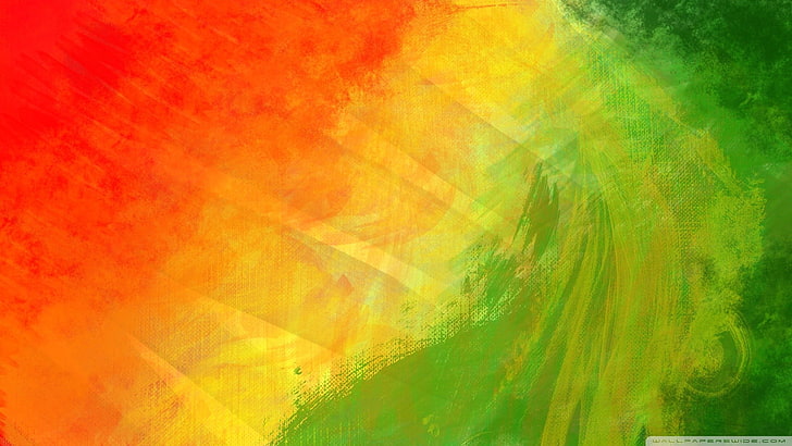 lukisan abstrak hijau, kuning, dan merah, penuh warna, Wallpaper HD