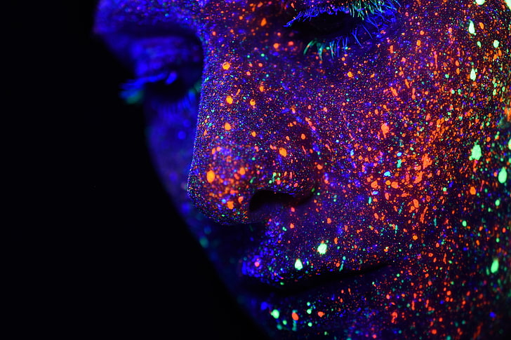 wajah seseorang, heyerlein, cat wajah, cahaya neon, berwarna-warni, Wallpaper HD