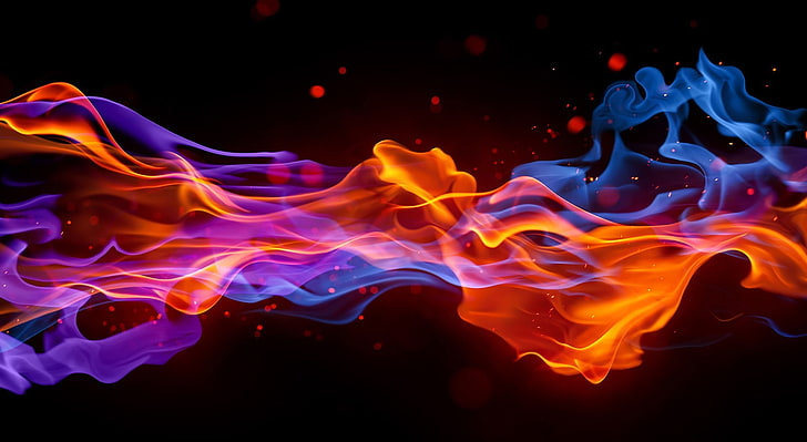 추상화 화재, 파란색과 빨간색 불꽃 그림, 요소, 화재, HD 배경 화면