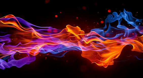 추상화 화재, 파란색과 빨간색 불꽃 그림, 요소, 화재, HD 배경 화면 HD wallpaper