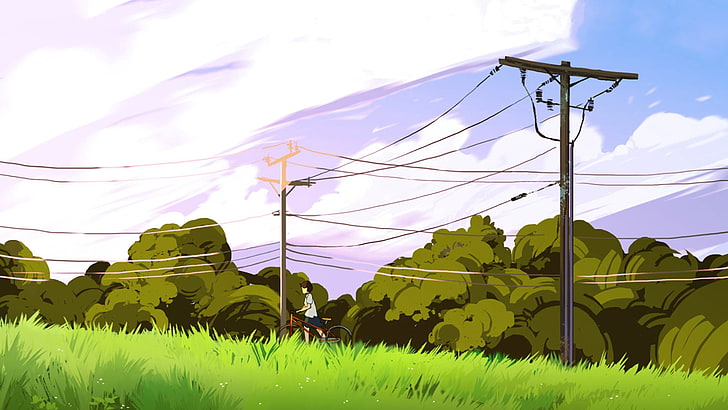 Schwarzweiss-Metallrahmen, Natur, Gras, Landschaft, Anime, Grafik, HD-Hintergrundbild