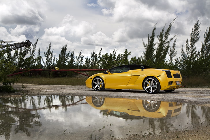 yellow Lamborghini convertible, lamborghini, gallardo, lp560-4 spyder, yellow, HD wallpaper