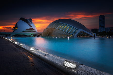 luci, la sera, Spagna, Valencia, Sfondo HD HD wallpaper