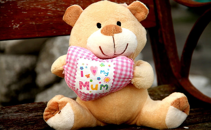 brown bear plush toy, toy, heart, bear, soft, I love my mom, i love my mum, HD wallpaper