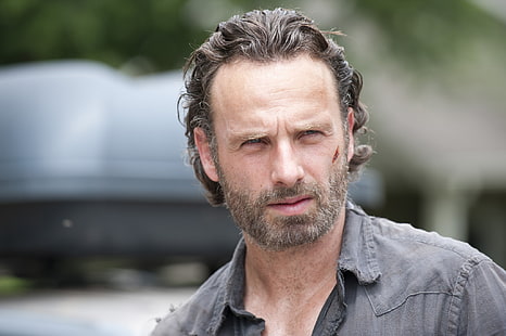 قميص رجالي رمادي بياقة ، نظرة ، وجه ، The Walking Dead ، أندرو لينكولن، خلفية HD HD wallpaper