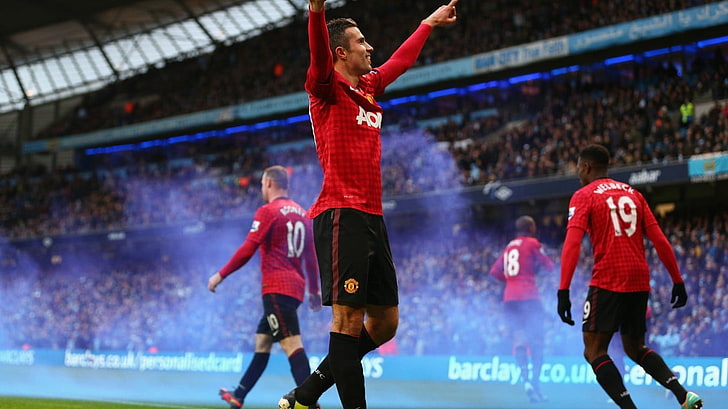 męska czerwona koszulka piłkarska, Manchester United, Robin van Persie, Tapety HD
