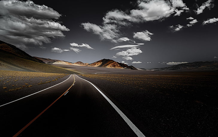 gray roadway, dark, road, sky, landscape, HD wallpaper