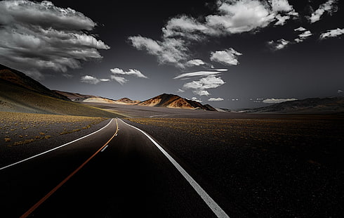 طريق رمادي ، مظلم ، طريق ، سماء ، منظر طبيعي، خلفية HD HD wallpaper
