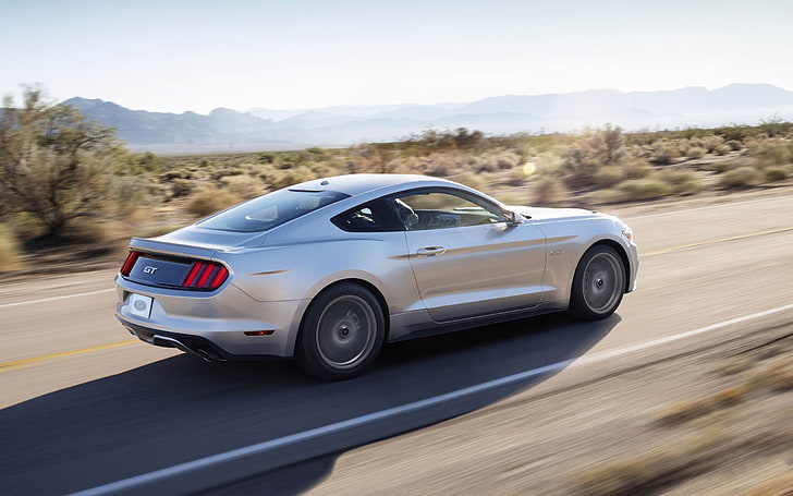 2015 Ford Mustang GT Car HD Wallpaper 04, silver coupe, HD wallpaper