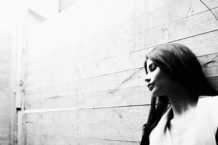 Микаэла Шефер, модель, Ганновер, женщины, деревянные панели, монохромный, дерево, лицо, HD обои