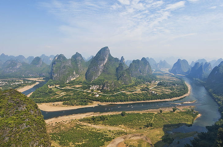 Guilin, río, colinas, valle, Fondo de pantalla HD