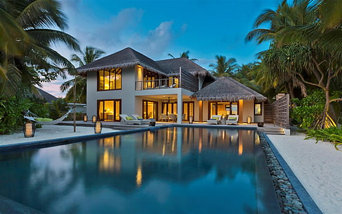 Dusit Thani Villa Maldives Island Luxury Resort på Mudhdhoo Island i Baa Atoll Hd Bakgrund för skrivbord 1920 × 1200, HD tapet HD wallpaper