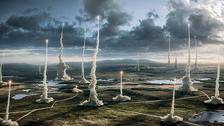 иллюстрация запуска ракет, люди Икс: апокалипсис, пейзаж, ракета, HD обои