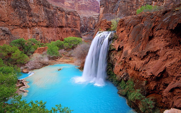 Grand Canyon Arizona Usa Havasu Falls Blue Green Waters Desktop Hd Wallpaper for Mobile Phones Tablet And Pc 2880 × 1800, HD тапет