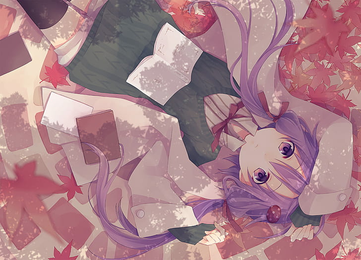 anime, gadis anime, rambut ungu, mata ungu, rambut panjang, Wallpaper HD