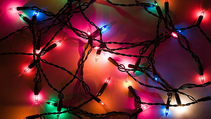 سلسلة أضواء ملونة متنوعة ، أضواء ، أضواء عيد الميلاد، خلفية HD