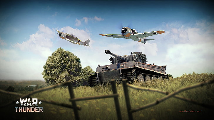 Игровой плакат War Thunder, Тигр, истребитель, танк, наступательный, немецкий, поршневой, однодвигательный, Фокке-Вульф, тяжелый, War Thunder, Panzerkampfwagen VI, Shrike, Wurger, A-5, Fw.190, HD обои
