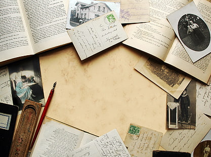 paper, table, book, letters, old photos, cards, HD wallpaper HD wallpaper