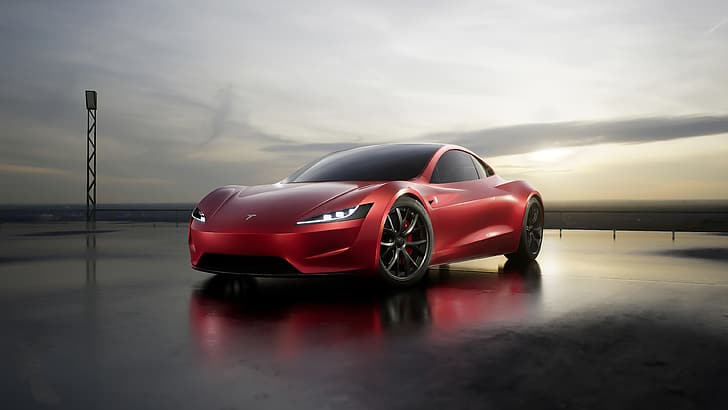 Tesla Roadster, car, vehicle, red cars, HD wallpaper