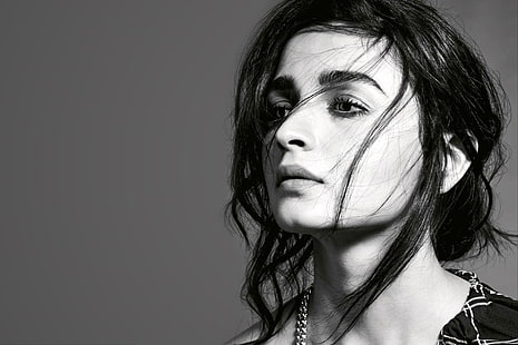 นักแสดงหญิง, Alia Bhatt, นักแสดง, ขาวดำ, อังกฤษ, ใบหน้า, วอลล์เปเปอร์ HD HD wallpaper