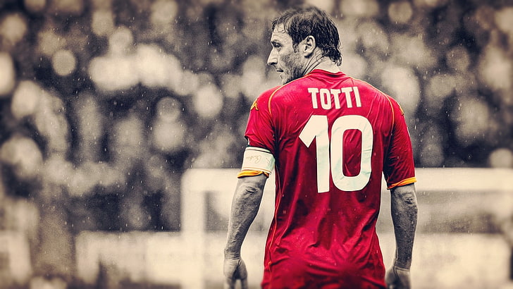 fotografia a cores seletiva de Totti em pé perto da rede de gol, futebol, HDR, Francesco Totti, AS Roma, esporte, homens, HD papel de parede