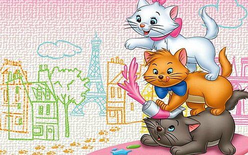 animation, aristocats, cartoon, cat, cats, disney, family, kitten, HD wallpaper HD wallpaper