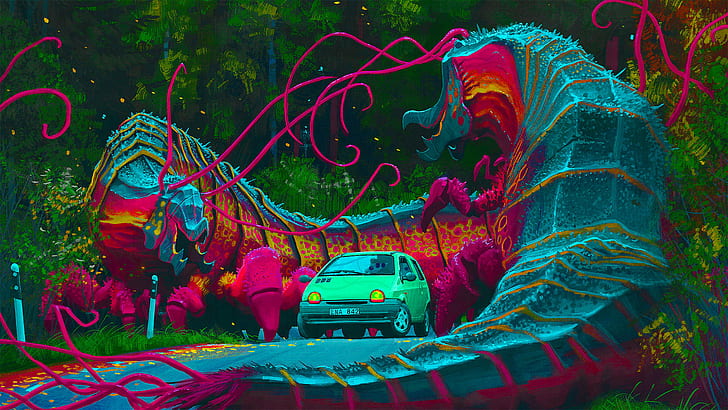 psychedelisch, trippy, farbenfroh, Simon Stålenhag, HD-Hintergrundbild