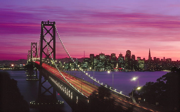 ベイブリッジは、カリフォルニアのサンフランシスコ湾にあるサンフランシスコとオークランドの間の橋の複合体です壁紙Hd 1920×1200、 HDデスクトップの壁紙