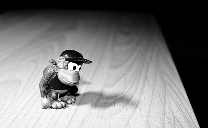 Diddy Kong, figur mini gorila, Aero, Hitam, hitam dan putih, diddy kong, Wallpaper HD