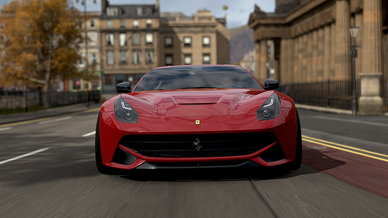 Forza Horizon 4, Forza Games, видео игри, снимка на екрана, кола, Ferrari, червени автомобили, HD тапет HD wallpaper