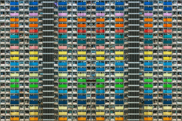apartments, cityscape, Hong Kong, stacked, colorful, HD wallpaper