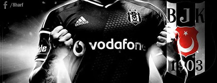 czarno-biała koszulka z okrągłym dekoltem Adidas, Besiktas J.K., kluby piłkarskie, Tapety HD