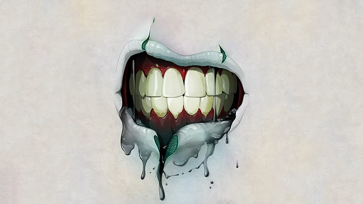 teeth wallpaper, artwork, mouths, teeth, Joker, green, HD wallpaper