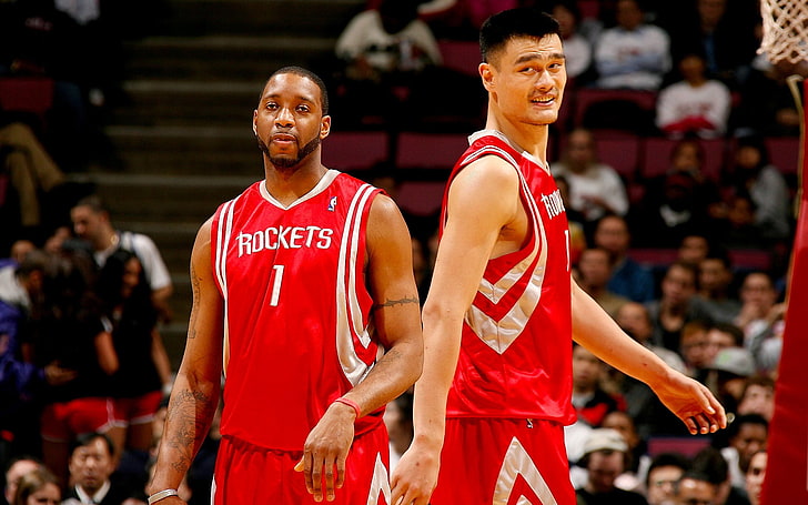 Yao Ming och Tracy McGrady, Houston Rockets, raket, NBA, basket, Tracy McGrady, Yao Ming, Kina, män, sport, HD tapet