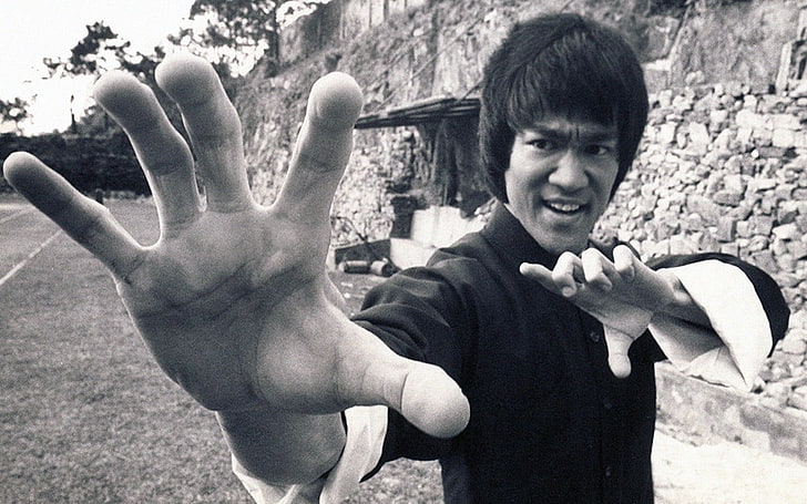 Bruce Lee, Bruce Lee, mężczyźni, aktor, ręce, wojownik, monochromatyczny, Tapety HD