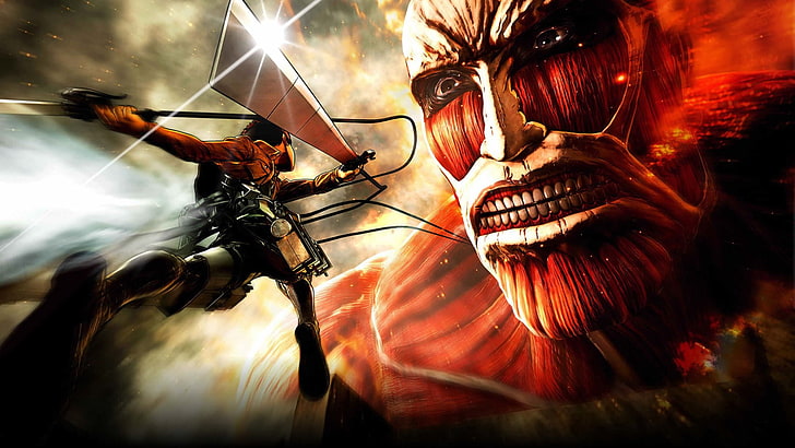 Anime, Angriff auf Titan, Klinge, Kolossaler Titan, Eren Yeager, Waffe, HD-Hintergrundbild